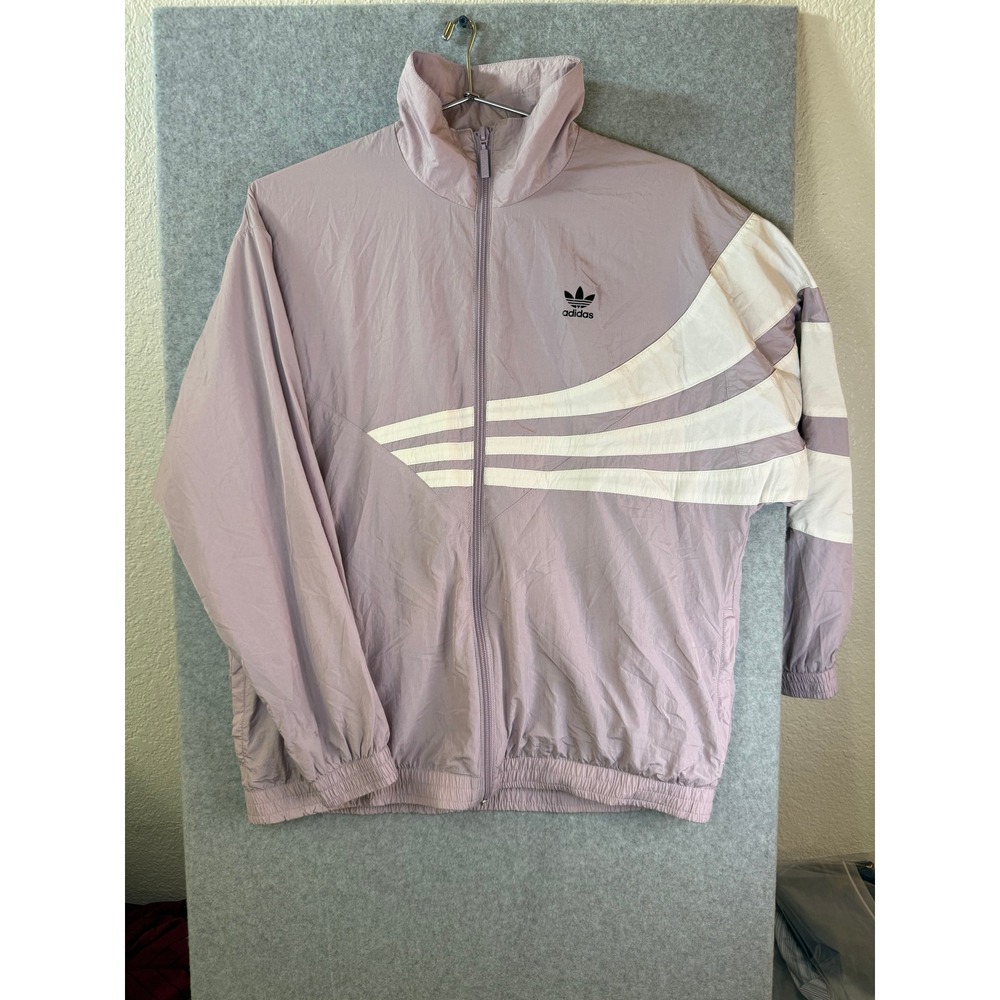 Adidas Originals Women Lavender Purple White Stripe Windbreaker Track Jacket M